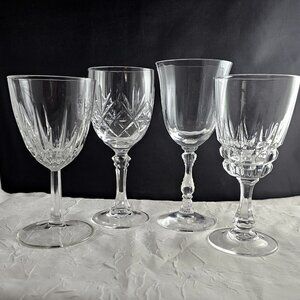 4 Mismatched Clear Wine Glasses assorted glassware vintage mixed glass goblets 0